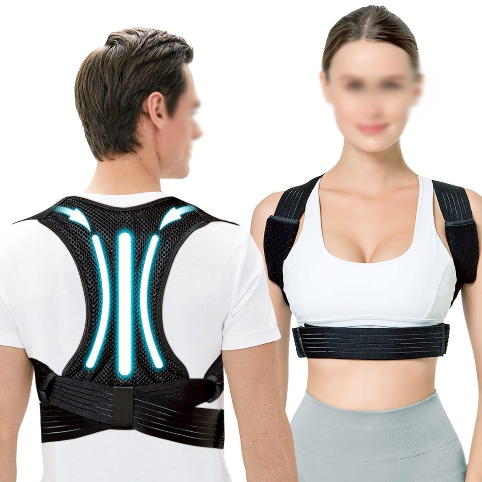 Adjustable Clavicle Posture Corrector Upper Back Brace for Men Women, Breathable Steel Support Belt, Black XLarge