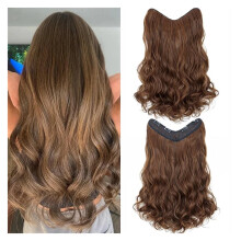 24 Inch Synthetic Long Curly Hair Extensions VShaped One Piece Black Brown Natural Soft Texture