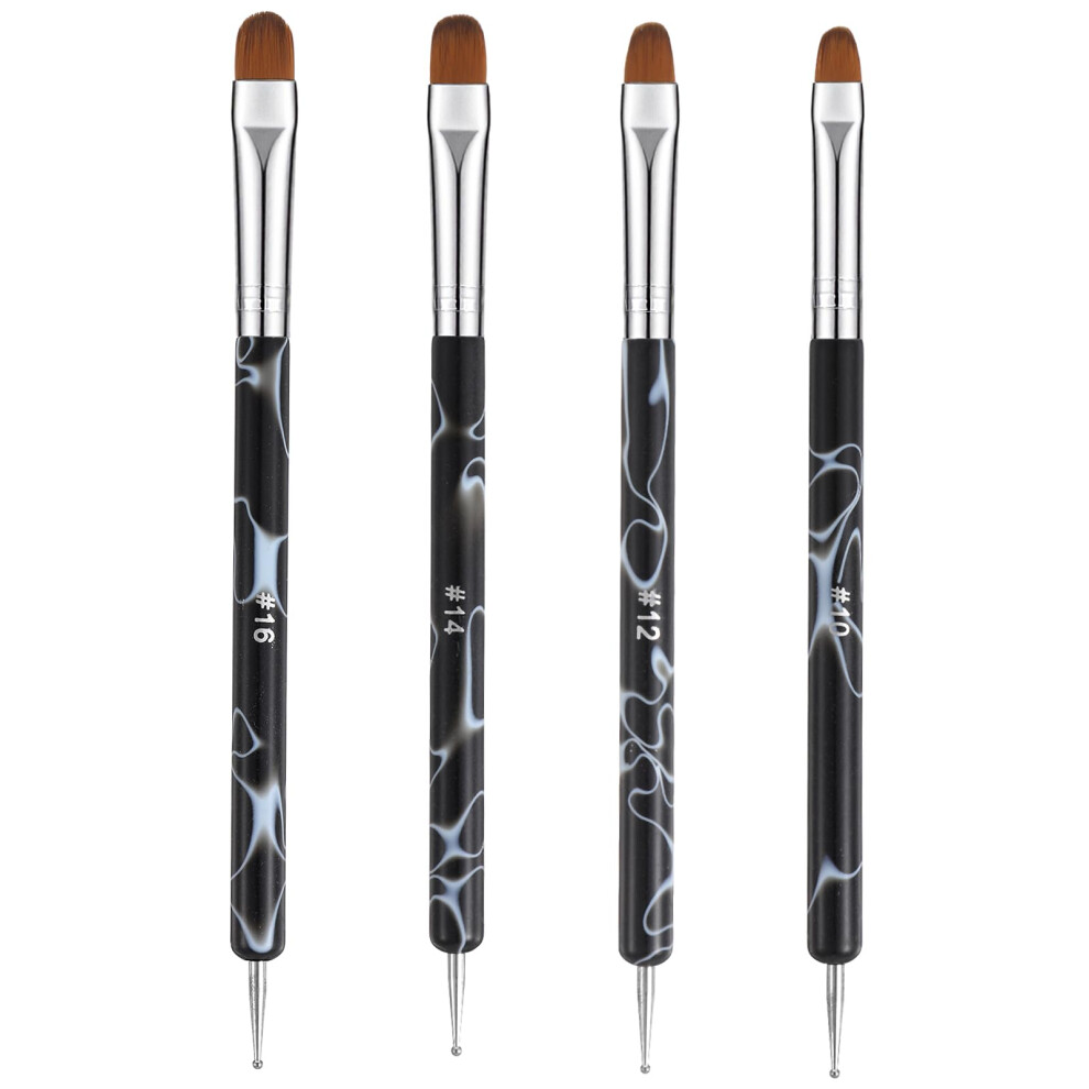 French Nail Brush Set 4pcs DualEnded Gel Acrylic Manicure Brushes with Dotting Tools Marble Handle