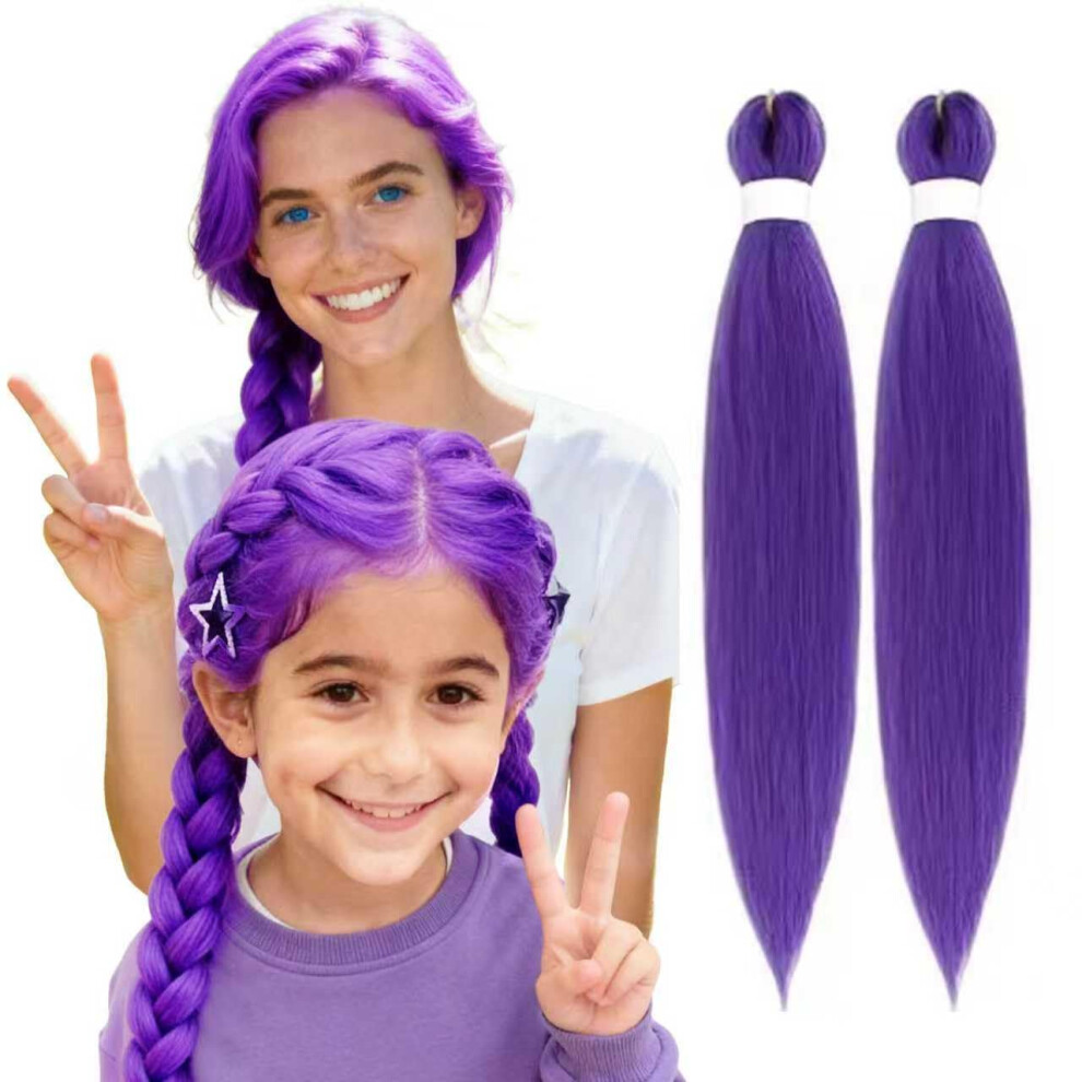 Purple Braiding Hair Extensions 24 Inch PreStretched Synthetic Tangle Crochet Braids 2 Pack
