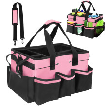 Pink Cleaning Caddy Organizer Bag with Easy Carry Handle for Home and Car, Durable Fabric Build