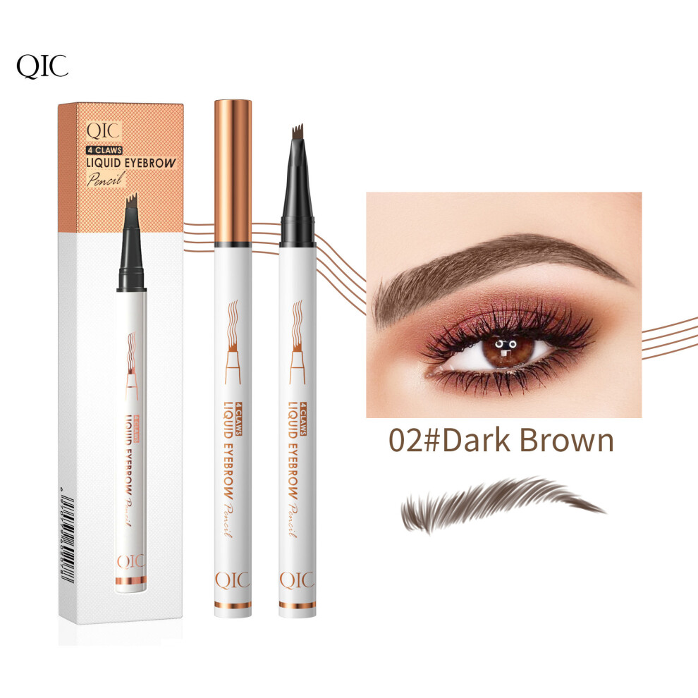 Gopatriot Memory Brown (02# Dark Browm) Qic Waterproof Microblading Eyebrow Pen 4 Fork Tip Eyebrow Pencil 3D Tattoo Pencil