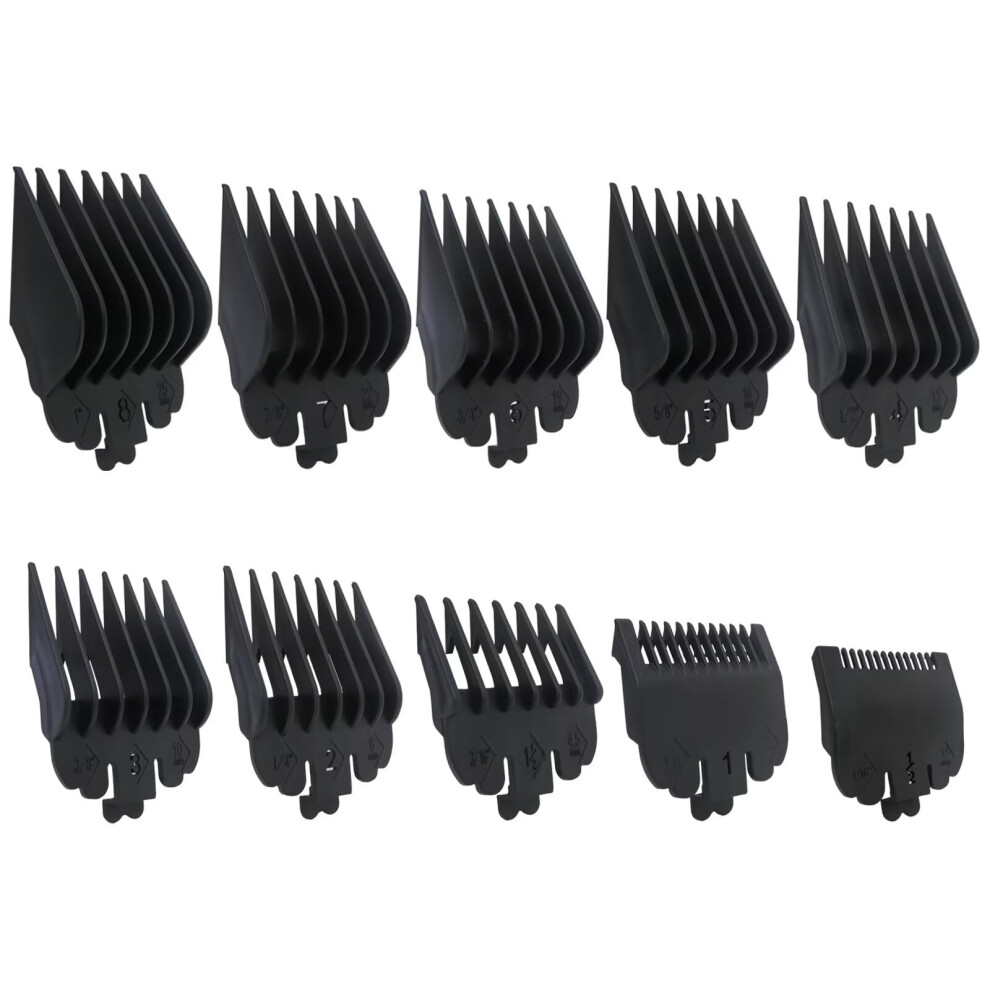 Black 10Pack Clipper Guards Set, Hair Clipper Guide Combs 1/16 To 1 Inch, For Wahl Clippers
