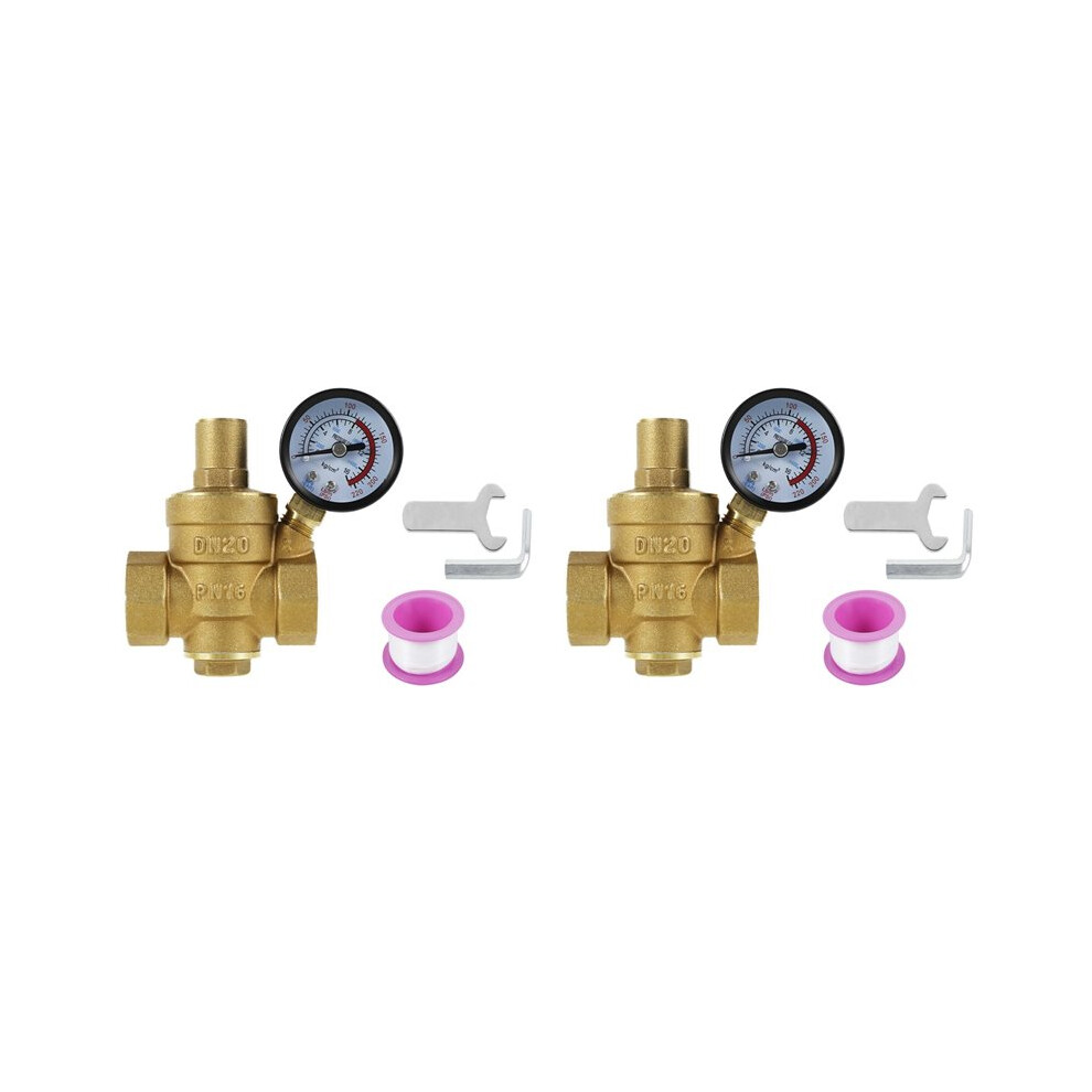 2 Set 3/4Inch Dn20 Brass Water Pressure Regulator Valve Water Pressure Reducer Regulator Adjustable Relief Valve Gauge 4713091404959