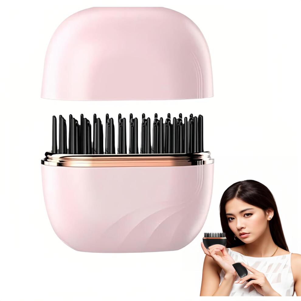 Pink Cordless Mini Hair Straightener Comb 2Pcs Fast Heatup 3 Temp Settings Antiscald For Travel
