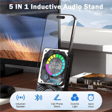 Portable Induction Speaker Mobile Phone Holder RGB Light Wireless Phone Stand Alarm Clock TF Card Slot