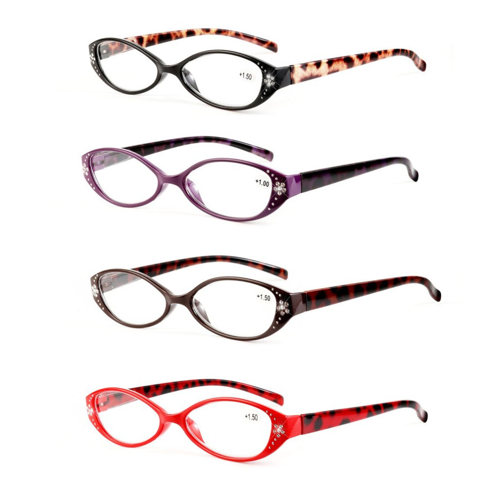 Cat Eye Reading Glasses for Women 3.0x Clear Magnification Fashion Readers 4 Pack Multi Color Set