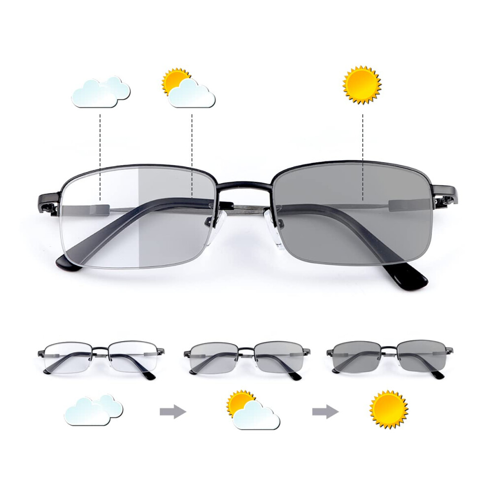 Blue/Light Photochromic Progressive Reading Glasses 2.0X Clear Magnification Blocking Uv Protection