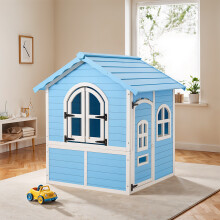Garden Sanctuary 125cm Tall Blue Wooden Kids Playhouse - Arched Windows & Door, Polished & Painted Finish