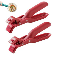 Silicone Heat Resistant Finger Grips for Hot Plates and Bowls, NonSlip MultiAngle Adjustable Clip (2 Red)