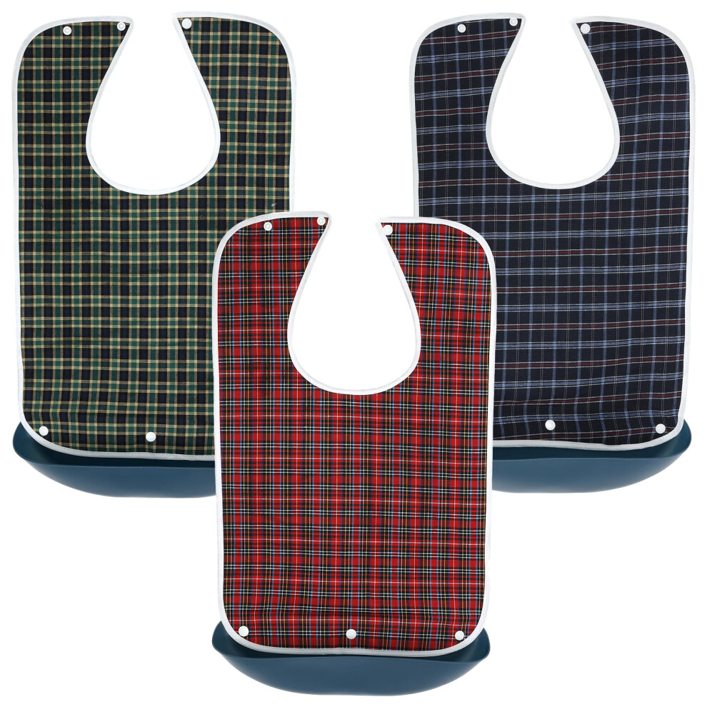 Waterproof Adult Feeding Bibs with Detachable Crumb Catcher for Elderly, Adjustable Snap, 3 Pack