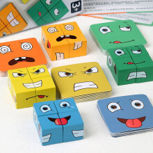 16 pezzi di blocchi di espressioni in legno con 64 carte – Gioco educativo di puzzle