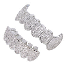 Silver Hip Hop Teeth Grillz with Tweezers, Reusable Metallic Tooth Accessory for Halloween Party