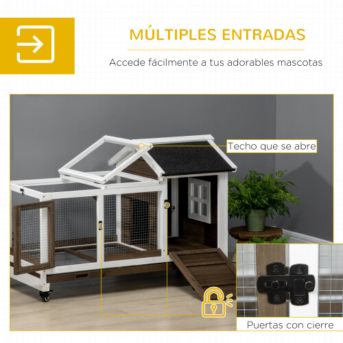 PawHut Jaula para Conejo Marrón 108 x 58 x 73.5 cm 2