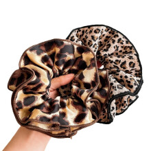 Oversized Leopard Print Satin Scrunchies 2 Pack Double Layer Hair Ties for Women Thick Hair