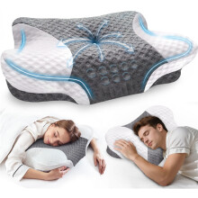 Verstellbares Memory-Schaum-Kissen zur Linderung von Nackenschmerzen, ergonomische Konturunterstützung mit atmungsaktivem Kissenbezug