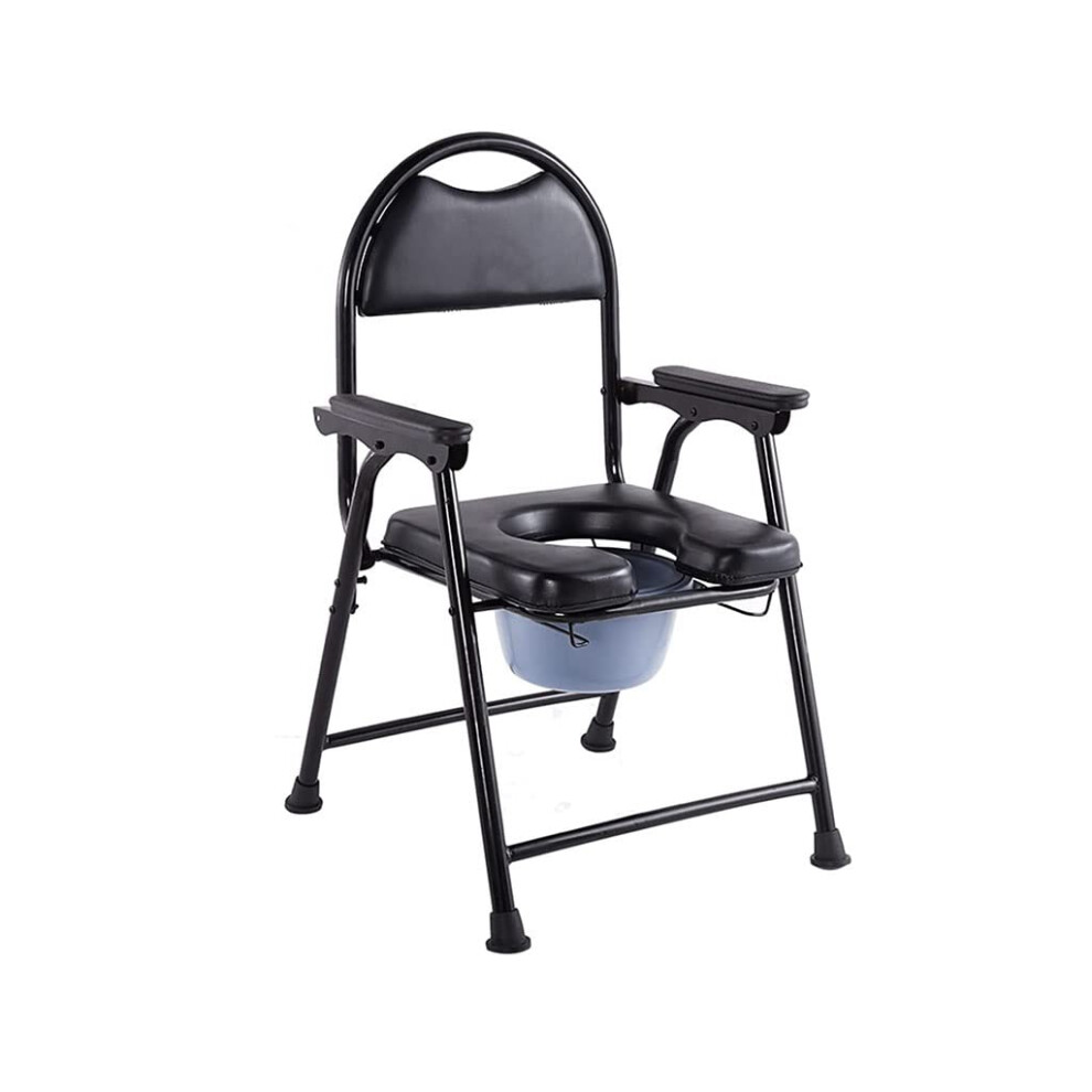 Foldable Commode Chair with Bucket and Backrest, Adjustable Height Portable Toilet Chair for Elderly