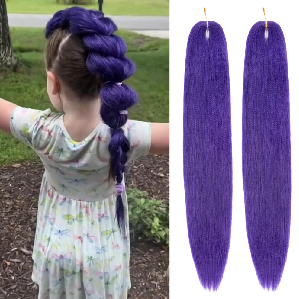 Unisex Purple Braiding Hair 22 Inch Yaki Texture Synthetic Extensions Dark 2 Pack For Cosplay