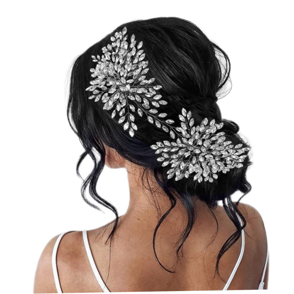 Unisex Silver Bridal Rhinestone Hair Comb With Sparkling Crystal Finish, Wedding Headpiece For Bride