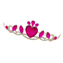 Rose Red Bridal Rhinestone Crown with Heart Shaped Teardrop Tiara for Wedding and Pageant