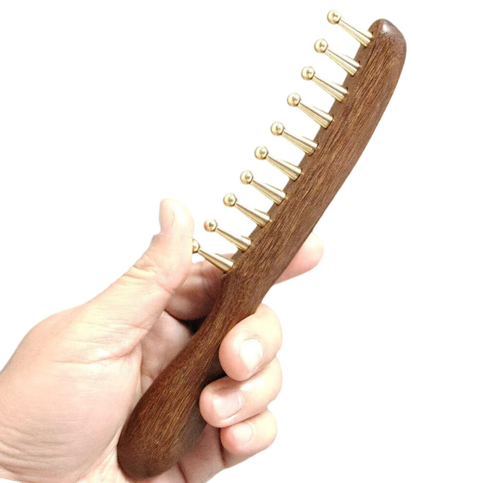 Unisex Copper Wide Tooth Sandalwood Comb For Gentle Detangling And Scalp Massage Hair Growth