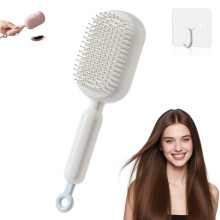 Self Cleaning Hair Brush with Retractable Cushion for All Hair Types, Gentle Scalp Massage, White