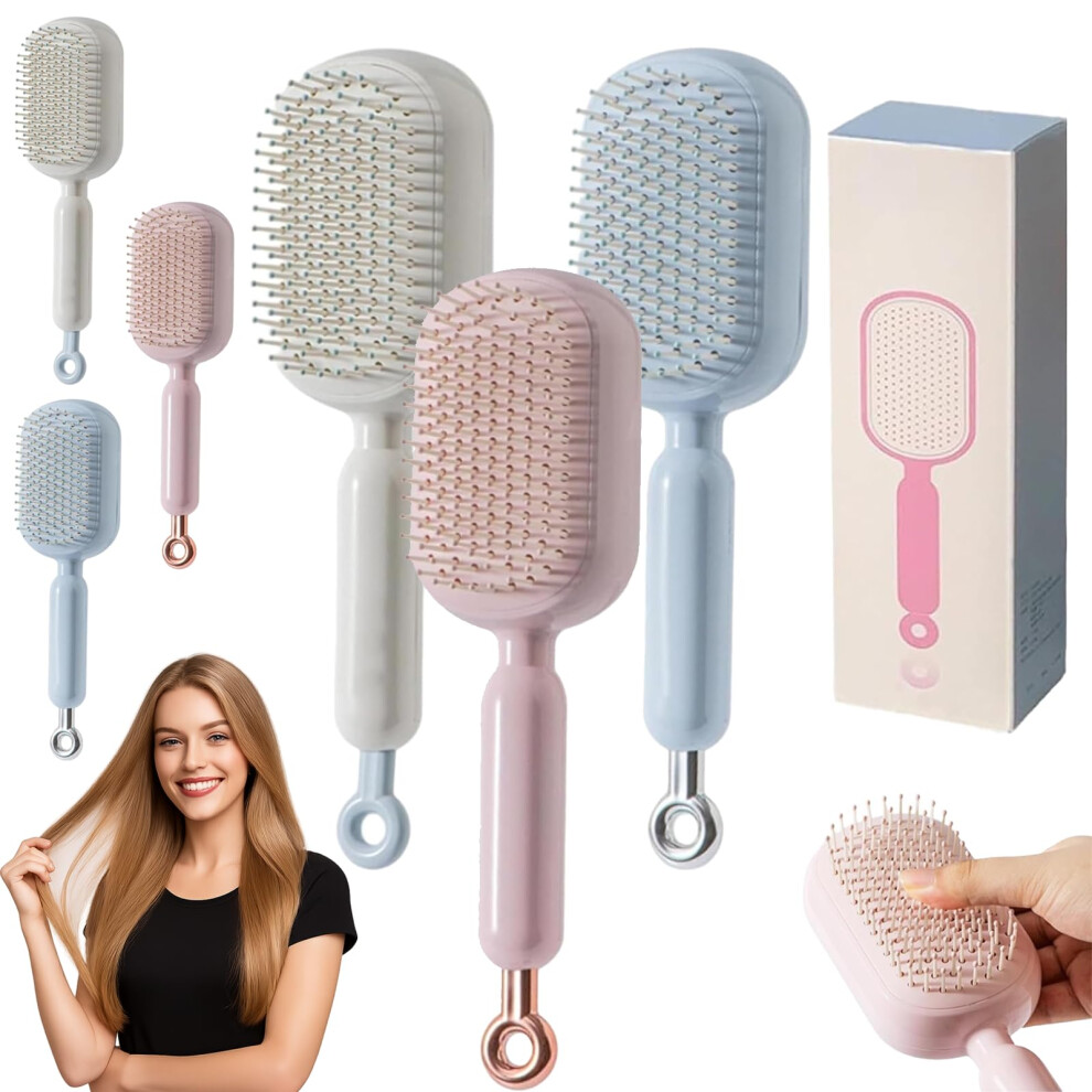 Hair Brush and Detangling Comb Set, AntiStatic Retractable Bristles, Self Cleaning for All Hair Types (3Pcs)