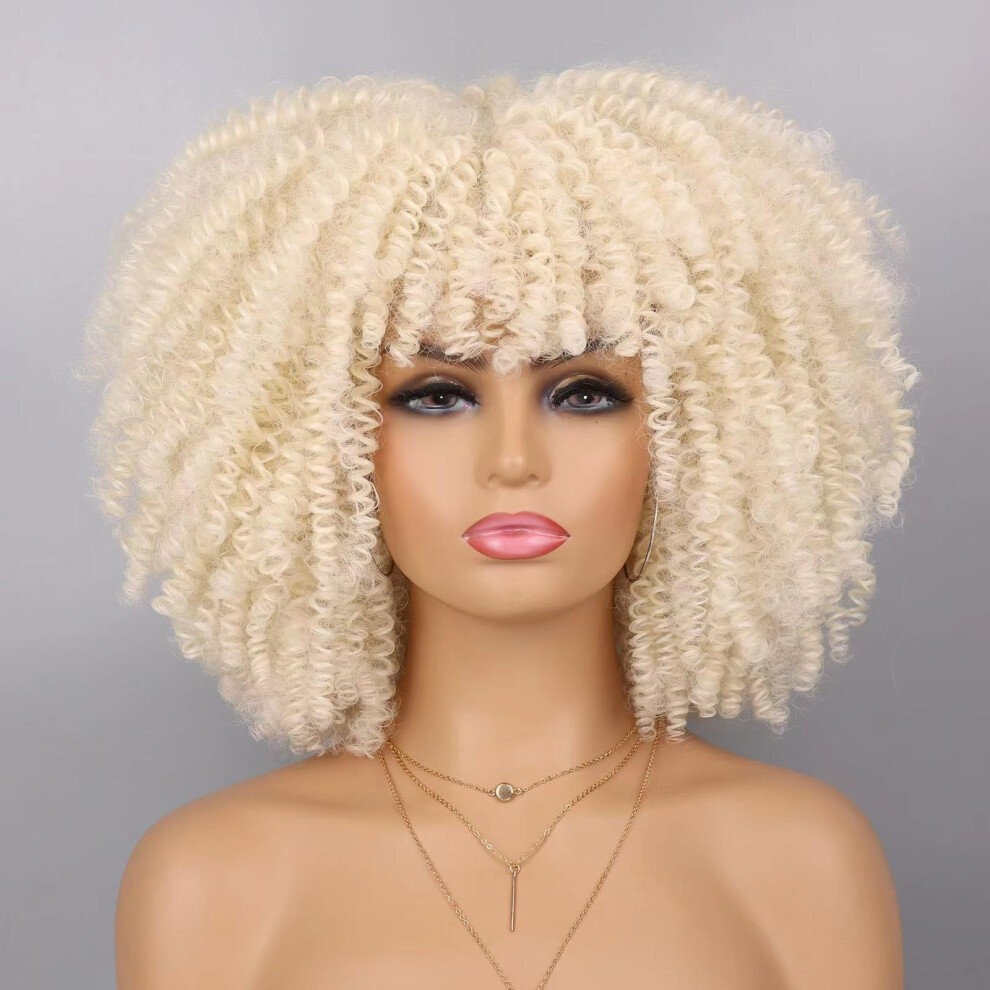 Unisex Silver Platinum Blonde Short Afro Curly Wig With Kinky Curls, Instant Volume Boost, Heatreshape