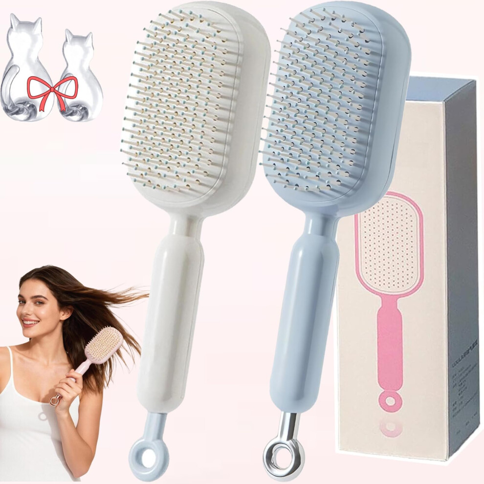 Unisex Self Cleaning Detangling Hair Brush With Oneclick Cleanup And Scalp Massage For Thick Or Curly Hair