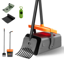 Dog Pooper Scooper with Bin & Long Handle, No Bending Pet Waste Picker for Large & Small Dogs, Ideal for Grass Patio Garden, Rotating Poo Scooper Set