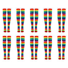 20X Colorful Rainbow Striped Socks Over the Knee Clown Striped Costume High Stockings for Halloween Cosplay Parties
