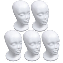 5X Support de PréSentoir de Perruque de Chapeau de ModèLe de TêTe de Mannequin de Mousse Femelle Blanc