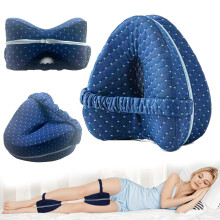 Memory Foam Knee Pillow for Side Sleepers, Ergonomic Spine Alignment and Hip Support, Grid Blue