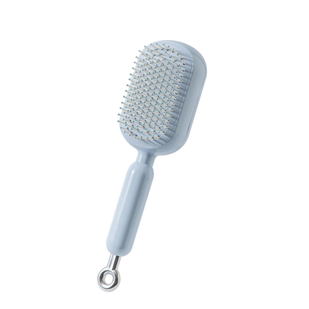Blue Selfcleaning Detangling Hair Brush With Retractable Cushion For Wet And Dry Hair Massage
