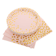 50pcs Dot Pattern Paper Plates and Napkins Set, Disposable Party Supplies for Wedding and Birthday