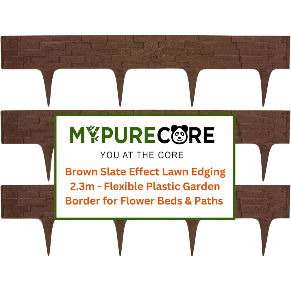 Garden Lawn Edging 2.3M Brown Stone Effect Flexible Plastic Garden Border For Flower Beds Paths Weather-Resistant & Recyclable Palisade - Mypurecore 5060603863490