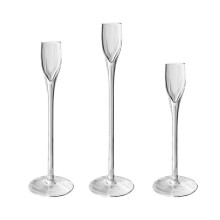 Set mit 3 klaren, hohen Glas-Kerzenhaltern - Europäische Stiel-Kerzenständer
