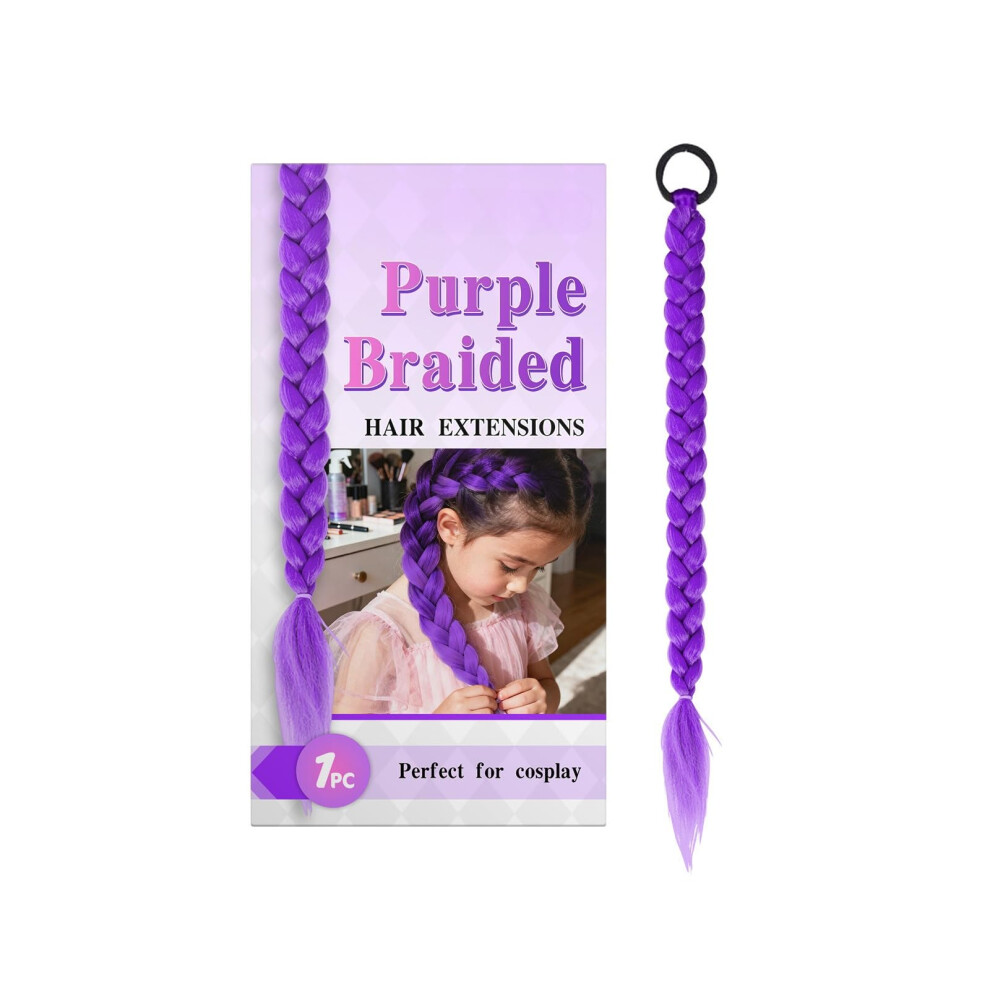 Unisex Purple Braided Hair Extensions 23.6' Clip In Synthetic Long Vibrant Fake Braid For Cosplay