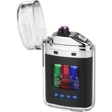Electric Lighter Windproof Double Arc USB Rechargeable with LED Power Display for Camping Black