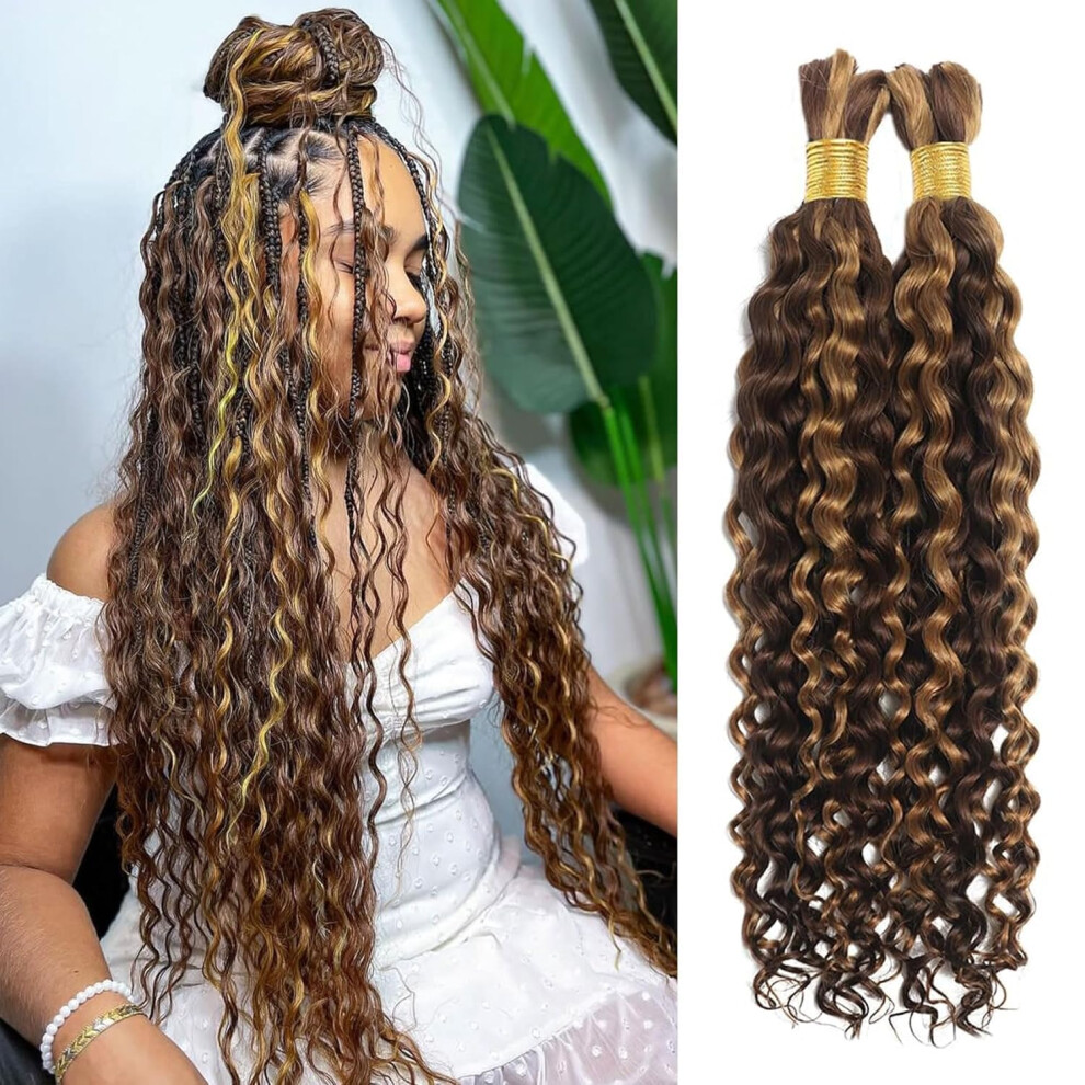 Human Braiding Hair Water Wave Extensions for Boho Knotless Braids 2 Bundles 16inch 4/27#