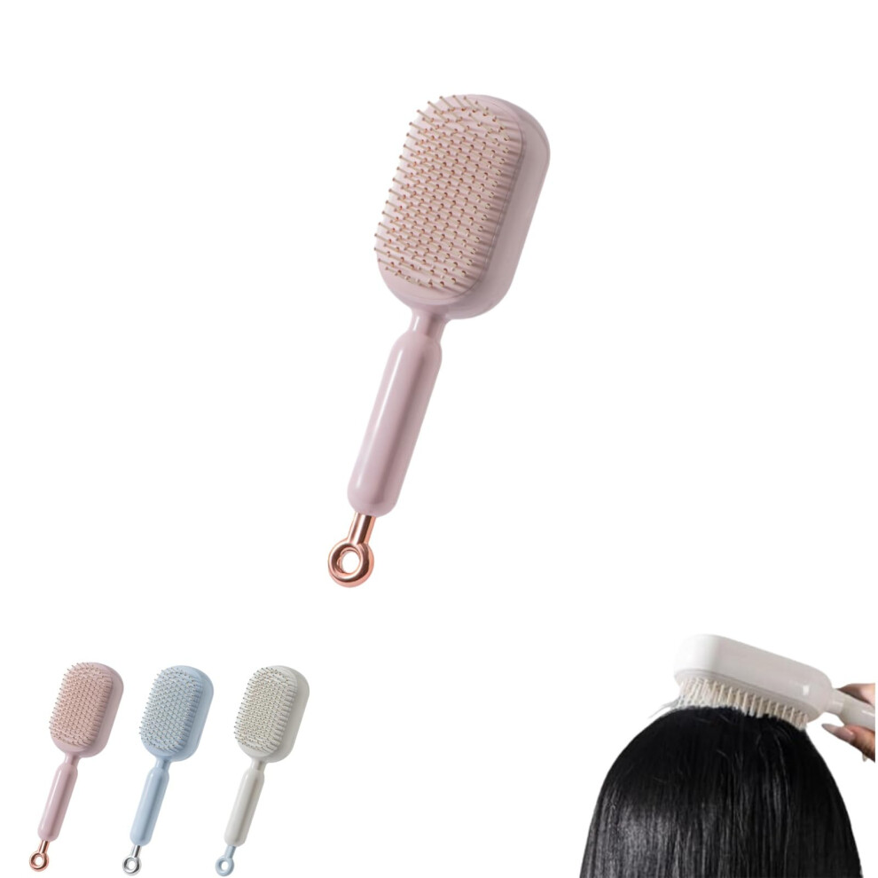 Self Cleaning Hair Brush with OneTouch Retractable Cushion, Gentle Detangling for All Hair Types, Pink