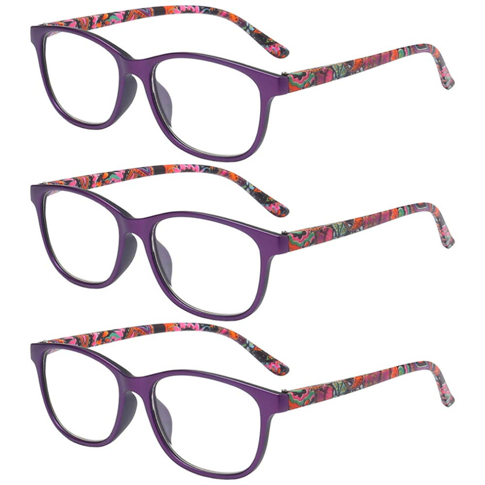 Reading Glasses for Women and Men 3 Pack Purple 3.0 Vintage Floral Design Unisex Readers Eyeglasses