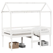 vidaXL Hochbett mit Dach Weiß 90x190 cm Massivholz Kiefer