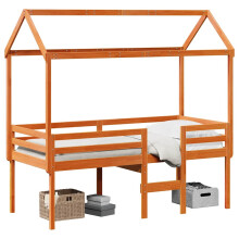 vidaXL Hochbett mit Dach Wachsbraun 80x200 cm Massivholz Kiefer
