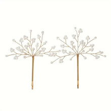 Gold Bridal Hair Pins with Pearls, 2pc Elegant Floral Wedding Hair Accessories for Brides