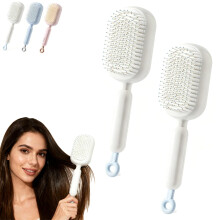 Self Cleaning Retractable Cushion Hair Brush with OnePull Hair Removal and Gentle Scalp Massage White