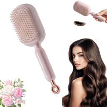 Self Cleaning Paddle Hair Brush with OnePull Easy Clean, AntiStatic Bristles and Air Cushion Massage
