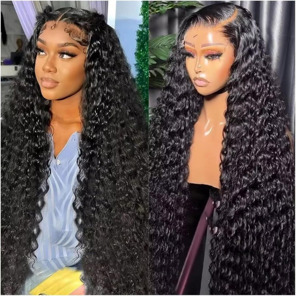 Unisex Water Wave Lace Front Wig 13X6 Hd Brazilian Virgin Human Hair 200% Density Pre Plucked Glueless