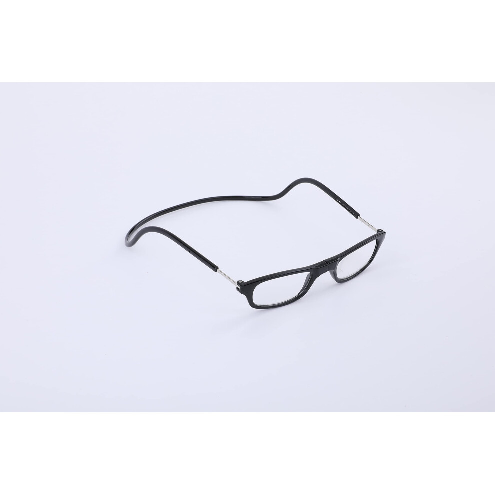 Black +2.50 Magnetic Reading Glasses With Magnetic Nose Bridge And Soft Neck Strap, Always Within Reach