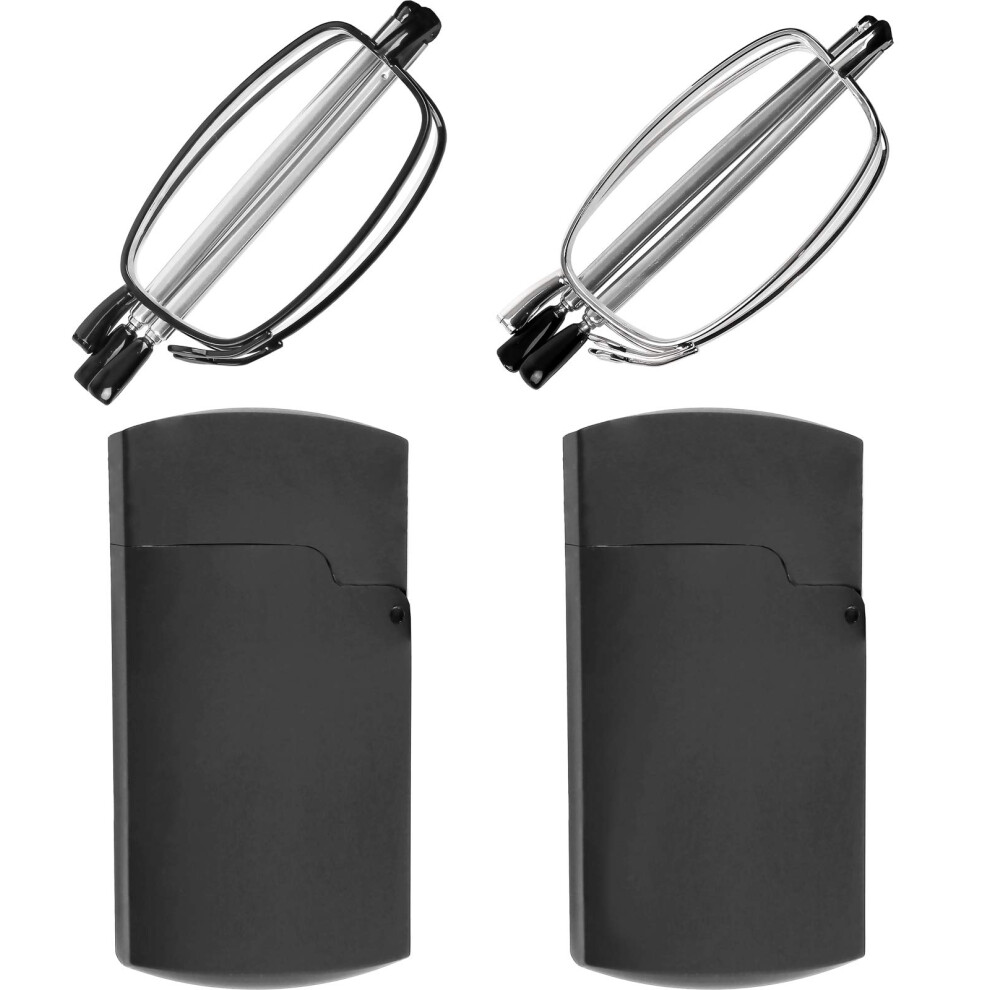 Black Folding Reading Glasses 1.5X Magnification For Men And Women, And Gunmetal Set With Dual Cases